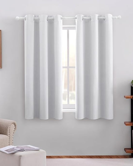 HOMEIDEAS Greyish White Kitchen Blackout Short Curtain Panels for Bedroom, Thermal Insulated Grommet Top Blackout Drapes (2 Panels, W38 x L45)