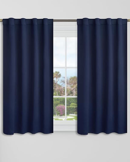 BGment Short Blackout Curtains 40 Inch Length for Small Windows - 34 x 40 inch Curtains Rod Pocket and Back Tab Thermal Insulated Room Darkening Curtains for Kitchen/Cafe Room, 2 Panels, Navy Blue