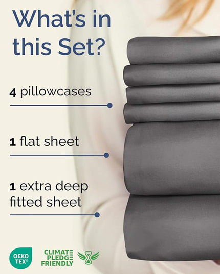 Extra Deep Full Sheet Set - 6 Piece Breathable and Cooling Sheets - Hotel Luxury Bed Sheets Set - Easy & Secure Fit - Soft, Wrinkle Free and Comfy Sheets Set - Grey Sheet Set with Extra Deep Pockets
