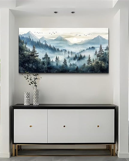 FUHAIHUA Large Wall Decor For Living Room Canvas Wall Art For Office Modern Wall Decorations For Bedroom Forest Fog Landscape Painting Mountain Pictures Artwork Room Home Decor 24x48 In