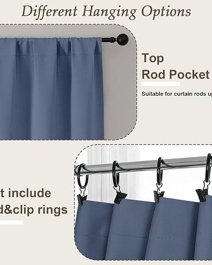 Gwine Denim Blue Blackout Curtains for Bedroom 84 inches Long 2 Panels Set, Solid Noise Reducing Thermal Insulated Blackout Curtains for Living Room with Rod Pocket, Each 40" Wx84 L