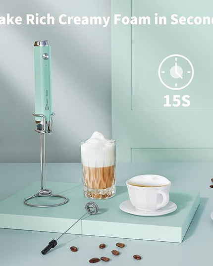 Maestri House Rechargeable Milk Frother with Stand, LunaFro Handheld Electric Foam Maker Waterproof Detachable Stainless Steel Whisk Drink Mixer Foamer for Lattes, Cappuccino