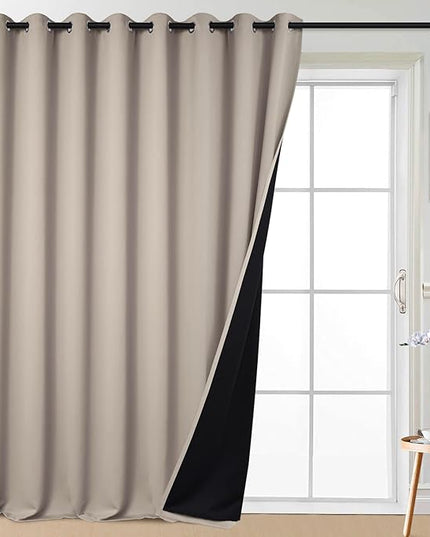 Yakamok Total Blackout Extra Wide Patio Sliding Door Curtains, Grommet Thermal Insulated Blind Curtains, Sliding Glass Door Panel for Living Room/Space Room Divider, Natural, W100 x L96, 1 Panel