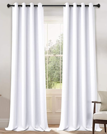 Yakamok Room Darkening Pure White Curtains with Grommet, Thermal Insulated Drapes for Living Room, 52x108 Inch, 2 Panels