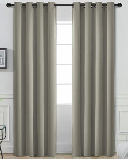 Yakamok Premium Room Darkening Thermal Insulated Curtains for Bedroom/Living Room - Classic Grommet Top (2 Panels, Taupe, 52 Inch by 108 Inch)