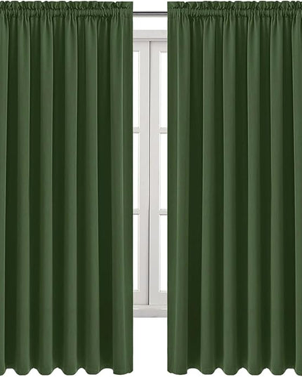 DWCN Blackout Curtains for Living Room Thermal Insulated, Energy Saving & Noise Reducing Bedroom Curtains, Olive Green, W 70x L 63 Inch, Set of 2 Rod Pocket Curtain Panels