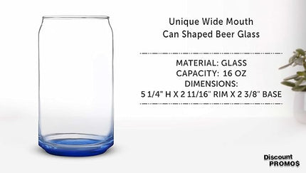 DISCOUNT PROMOS Beer Can Glasses Set of 10, 16 oz. Pint Sized, Soda Can Shape, Glassware, Blue