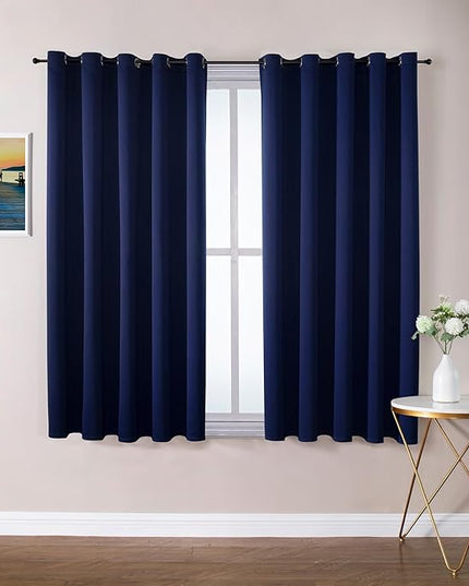 ChrisDowa Blackout Curtains 70 inches Wide for Bedroom - 2 Panels Set Extra Wide Grommet Thermal Insulated Room Darkening Curtains for Living Room (Navy Blue, 70 x 63 Inch)