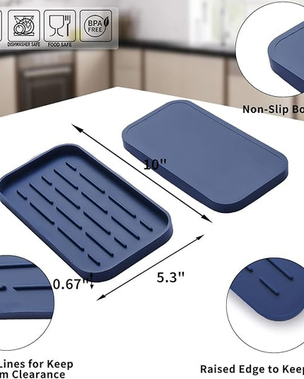 Silicone Kitchen Sink Organizer Tray for Multiple Usage,Eco-Friendly Sponges Holder for Kitchen Bathroom Counter or Sink,Dish Soap Dispenser,Scrubber,Bottle,Cup (Navy Blue, 10"×5.3")