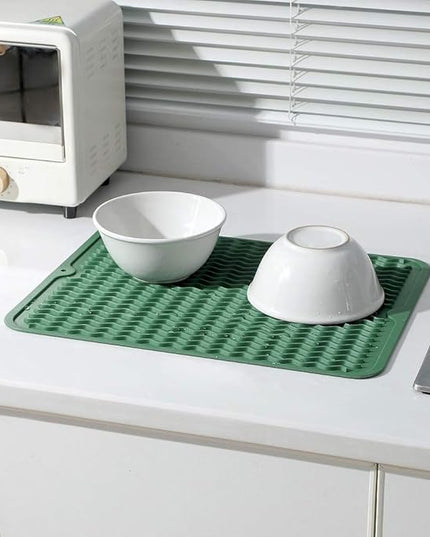 Silicone Dish Drying Mat for Multiple Usage,Easy clean,Eco-friendly,Heat-resistant Silicone Mat for Kitchen Counter or Sink,Refrigerator or drawer liner Green L 16 inches x 12 inches