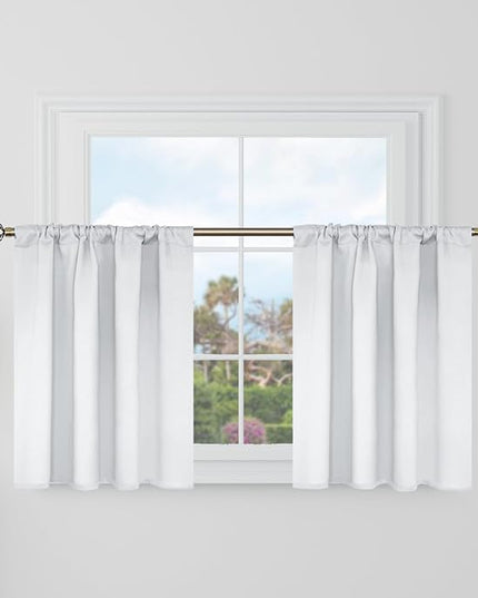 BGment Short Blackout Curtains 30 Inch Length for Small Windows - 34 x 30 inch Curtains Rod Pocket and Back Tab Thermal Insulated Room Darkening Curtains for Kitchen/Cafe, 2 Panels, Greyish White
