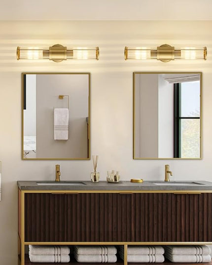 Gold Wall Sconce Bathroom Vanity Light Fixtures for Mirror, Modern Wall Light with Glass Rod Shade for Bathroom, Bedroom, Hallway, Living Room - Bulb Not Included