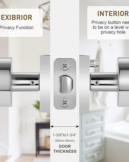 Polished Chrome Door Knobs Interior Privacy Door Knob with Lock, Polished Chrome Door Handles for Bathroom Bedroom