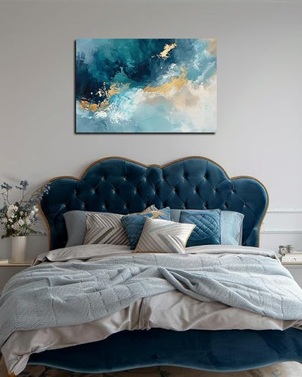 Ocean Wall Art Decor for Living Room Blue Abstract Seascape Canvas Picture for Wall Modern Beach Art Print for Bedroom Large Abstract Artwork Painting for Bathroom Home Office Decorations(36" x 24")