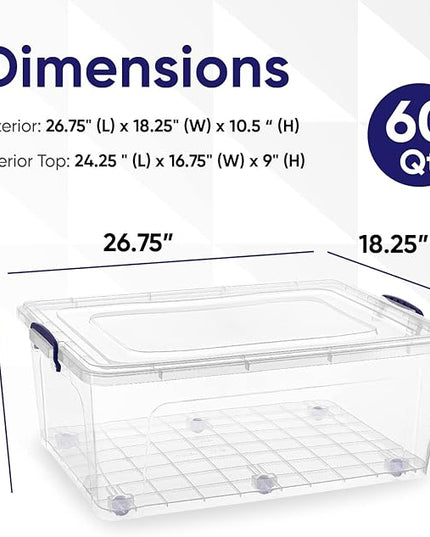 Superio Storage Bins with Lids, Clear Plastic Containers for Organizing, Stackable Totes, BPA Free, Odor Free, Organizer Boxes for Home, and Dorm (2 Pack, 60 Quart)