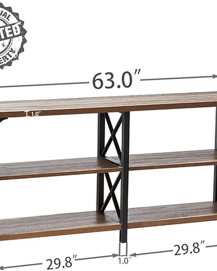 IBF Farmhouse Entryway Table, Rustic Long Console Table Behind Couch, Modern Metal Wooden Sofa Table with Storage Shelves, 3 Tier Foyer Hallway Table for Livingroom, Rustic Oak,63 in