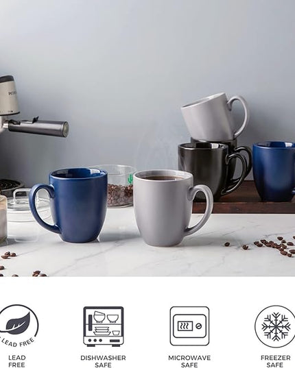 AmorArc 16oz Coffee Mugs Set of 6, Large Ceramic Coffee Mugs for Men, Women, Dad, Mom, Modern Coffee Mugs With Handle For Tea,Latte,Cappuccino,Cocoa. Dishwasher&Microwave Safe, Matte Blue