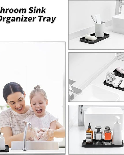 Silicone Kitchen Sink Organizer Tray for Multiple Usage,Eco-Friendly Sponges Holder for Kitchen Bathroom Counter or Sink,Dish Soap Dispenser,Scrubber,Bottle,Cup (Black, 10"×5.3")