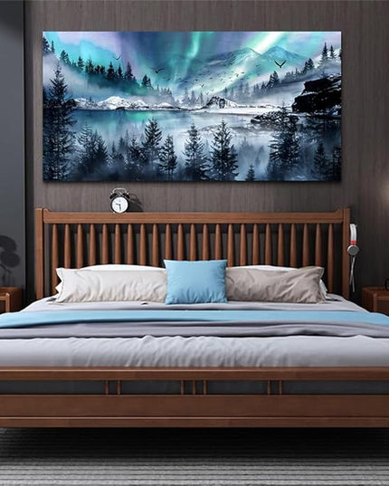 hyidecorart Canvas Wall Art For Living Room Large Wall Decorations For Office Stretched And Framed Canvas Prints Paintings Blue Aurora Scenery Pictures Artwork Ready To Hang Hotel Mural Wall Decor