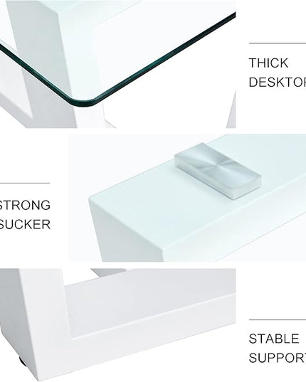 Ebullient Glass Dining Table Set for 4, Modern Dining Table Set for 4, Tempered Glass Tabletop with White MDF Trapezoid Legs, Rectangle Kitchen Table with 4 Faux Leather Chairs for Home, Apartment