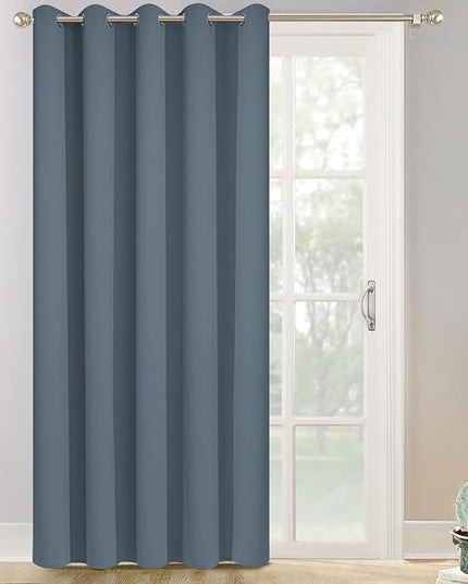 Yakamok Wide Thermal Blackout Patio Door Curtain Panel, Sliding Door Insulated Grommet Curtains, Extra Wide Curtains for Sliding Glass Door, Stone Blue, W70 x L84, 1 Panel