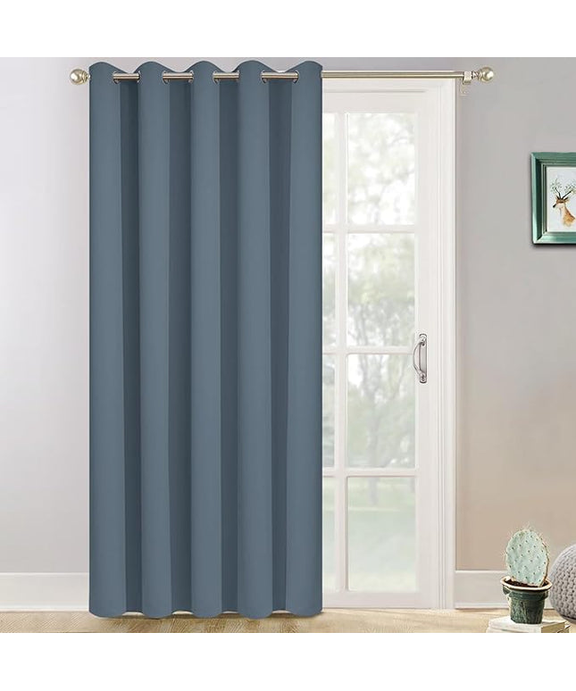 Yakamok Wide Thermal Blackout Patio Door Curtain Panel, Sliding Door Insulated Grommet Curtains, Extra Wide Curtains for Sliding Glass Door, Stone Blue, W70 x L84, 1 Panel