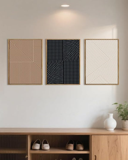 ANHUIB Neutral Canvas wall art Boho Modern Wall Decor Abstract Line Painting 12x16 Inch Set of 3 for Living Room Bedroom Bathroom