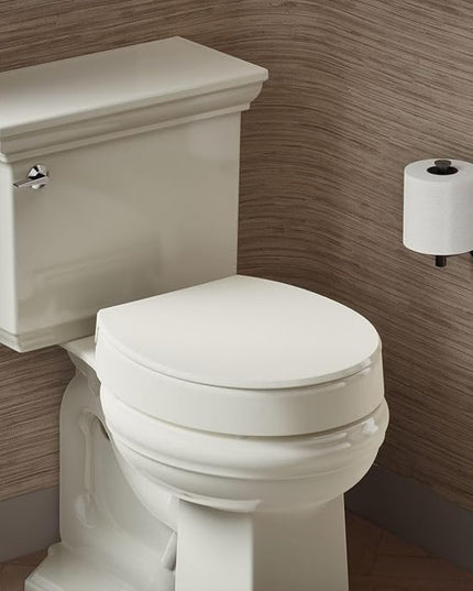 KOHLER 25876-96 Hyten 3" Height, Elevated Soft Close Round Toilet Seat, Contoured Seat with Grip-Tight Bumpers, Quick-Attach Hardware, Biscuit