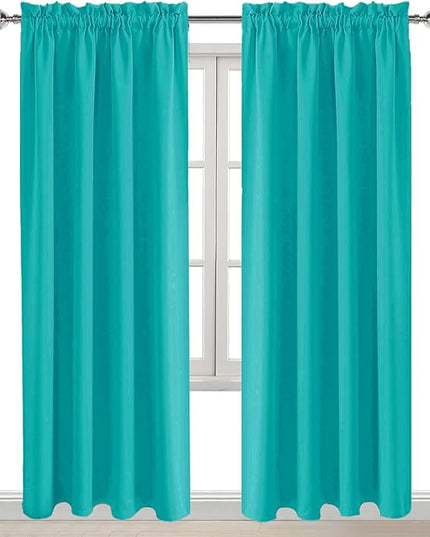 DWCN Blackout Curtains for Living Room Thermal Insulated, Energy Saving & Noise Reducing Bedroom Curtains, Peacock Blue, W 52x L 95 Inch, Set of 2 Rod Pocket Curtain Panels