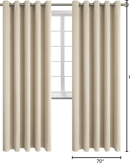 BGment Room Darkening Curtains 84 Inches Long - Grommet Thermal Insulated Drapes Window Treatment Curtains for Bedroom, 2 Panels, 70 x 84 Inch, Beige