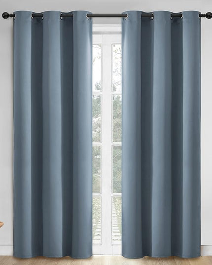 Yakamok Blackout Curtains Room Darkening Thermal Insulated Window Panels,Solid Grommet Top Drapes for Bedroom/Living Room(42x84 Inch, Stone Blue, 2 Panels)