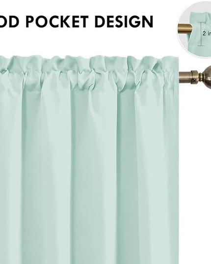 DWCN Blackout Curtains Thermal Insulated, Energy Saving & Noise Reducing Bedroom and Living Room Curtains, Mint Green, W 52x L 63 Inch, Set of 2 Rod Pocket Curtain Panels