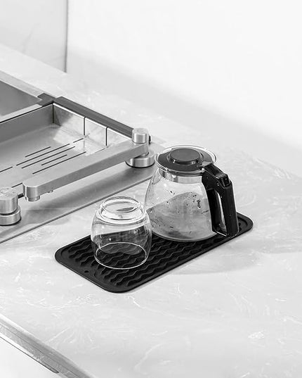 Silicone Dish Drying Mat for Multiple Usage,Easy clean,Eco-friendly,Heat-resistant Silicone Mat for Kitchen Counter or Sink,Refrigerator or Drawer Liner Black S 12 inches x 6 inches