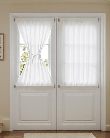 Anmao Non-See-Through Valance Kitchen Curtains 36 Inch Length 2 Panels Set, Off White Privacy Light Filtering Semi Sheer Over Sink Short Cafe Curtain Tiers for Small Windows, 25W x 36L, Ivory White