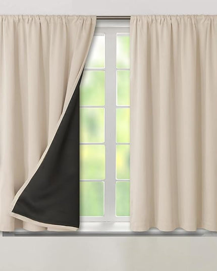 BGment Blackout Curtains for Small Window, Thermal Insulated Full Room Darkening Soundproof Rod Pocket Curtains for Bedroom 54 Inch Length 2 Panels Set, Each Short Panel 42 Inch Wide, Champagne
