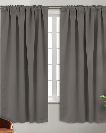 BGment Blackout Curtains 72 inches Long - Rod Pocket and Back Tab Thermal Insulated Room Darkening Curtains for Living Room, 42 x 72 Inch, 2 Window Curtain Panels, Grey