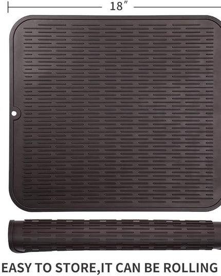 Silicone Dish Drying Mat for Multiple Usage,Easy clean,Eco-friendly,Heat-resistant Silicone Mat for Kitchen Counter or Sink,Refrigerator or Drawer Liner Coffee XL 18 inches x 16 inches