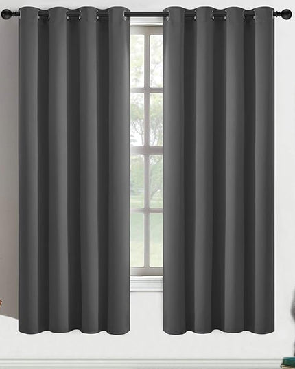 Yakamok Blackout Grey Curtains for Bedroom/Living Room Thermal Insulated, 52" Wide x 63" Long Each Panel,Grommet Top (Set of 2 Panels, Charcoal Grey)
