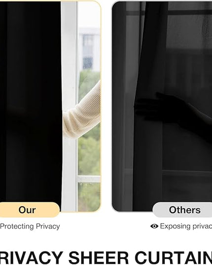 Anmao Non-See-Through Black Privacy Curtains for Living Room 54 Inch Length 2 Panels Set, Semi Sheer Light Filtering Window Curtains Drapes for Bedroom, 52 Inch Wide Each Panel