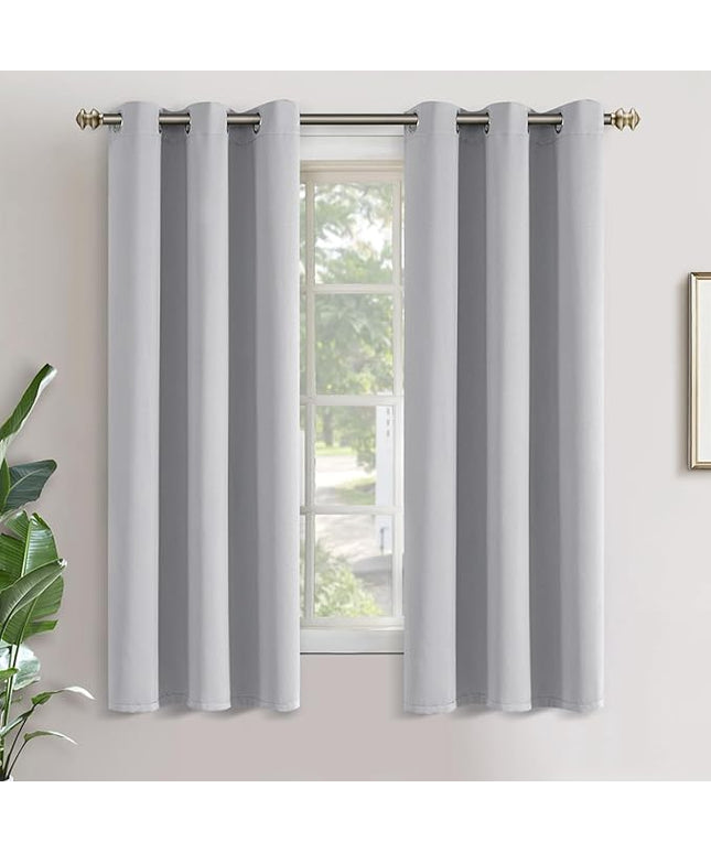 YoungsTex Blackout Curtains 63 Inches Length for Bedroom Window - Thermal Insulated Drapes with Grommet Room Darkening Blinds Privacy for Bathroom Living Room, Light Grey, 2 Panels, 34 x 63 Inch