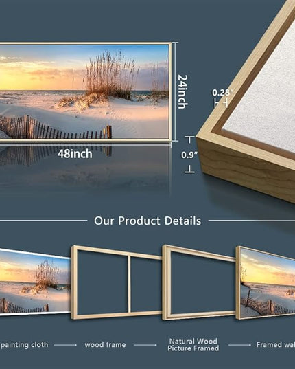 Framed Canvas Wall Art For Living Room Large Wall Decor For Bedroom Beach Dunes Scenery Wall Paintings Office Decorations Boho Home Decor Canvas Pictures Artwork Natural Wood Framed 24" X 48"