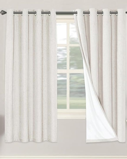 H.VERSAILTEX Linen Blackout Curtains 72 Inches Long 100% Absolutely Blackout Thermal Insulated Textured Linen Look Curtain Draperies Anti-Rust Grommet, Energy Saving with White Liner, 2 Panels, Ivory