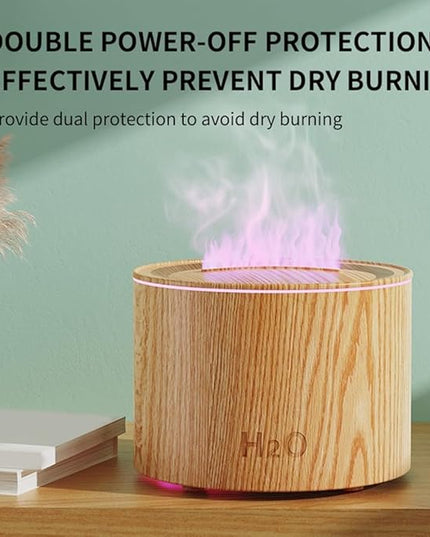 Mood Lighting Humidifier,Simulated Flame Effect,160Ml Essential Oil Diffuser,Colorful Gradient Flame Lamp,Humidifier For Bedroom household Colorful Gradient Flame Humidifier 20-40db(Woodgrain)