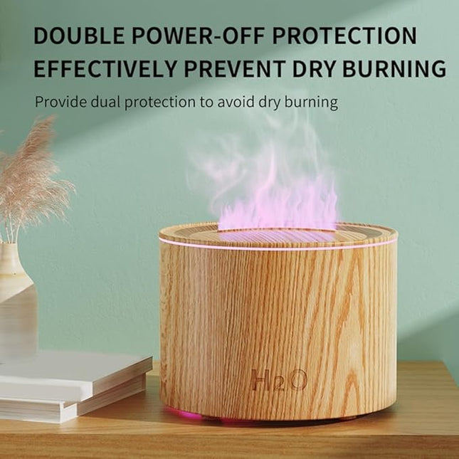 Mood Lighting Humidifier,Simulated Flame Effect,160Ml Essential Oil Diffuser,Colorful Gradient Flame Lamp,Humidifier For Bedroom household Colorful Gradient Flame Humidifier 20-40db(Woodgrain)
