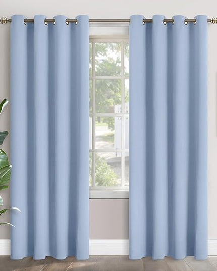 YoungsTex Light Blue Blackout Curtains 84 Inches Long for Living Room - Thermal Insulated with Grommet Darkening Window Treatments Privacy for Kids Boy Nursery Bedroom, 2 Panels, 52 x 84 Inch