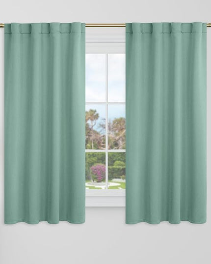BGment Blackout Curtains 48 Inches Long for Bedroom - 34 x 48 inch Thermal Insulated Noise Reducing Privacy RV Rod Pocket and Back Tab Short Window Curtains for Cafe/Camper, 2 Panels, Frosty Greenl