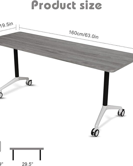 Conference Room Table with Flip-Top Design for Dynamic Meetings, Business Table Computer Desk with Heavy-Duty Frame,Foldable Seminar Meeting Tables for Home Office (4, B, 61IN)