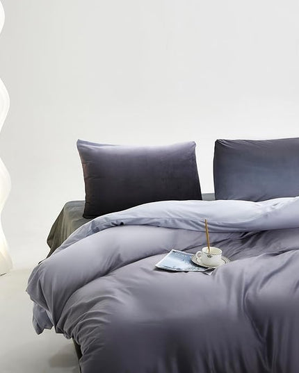 Luxlovery Black Grey Velvet Comforter King Gradient Fluffy Plush Flannel Bedding Set Men Women Sherpa Micromink Ink Winter Warm Blanket Quilts Warm Comforter Set King Size