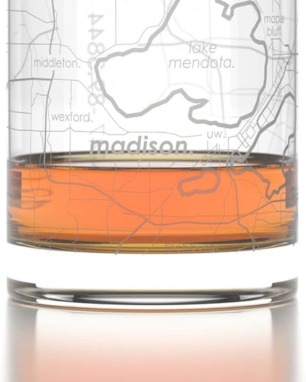 Well Told Engraved Madison Wisconsin Map Rocks Glass, Old Fashioned Whiskey Glass (11 oz, Clear) Etched Whiskey Glass, Gifts For Whiskey Lovers