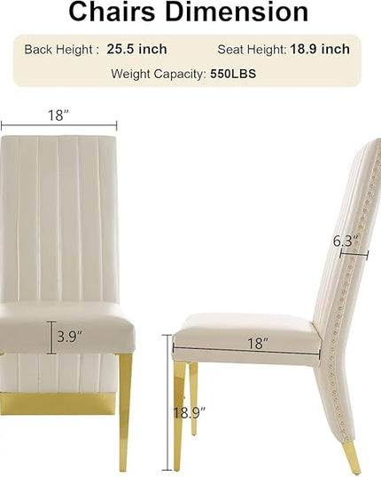 9 Piece Dining Table Set for 8, 78 inch Gold Dining Room Table Set with 8 White Leather Dining Chairs